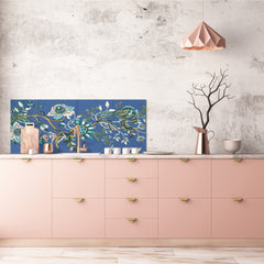 Toughened printed glass backsplash - Wideformat steel coated wall glass splashback:  Ethnic japan like flowers