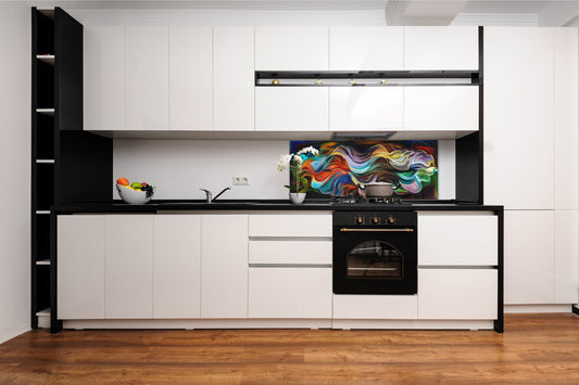 Stunning glass wall art - Wide format  backsplash with magnetic properties:  Organic flames