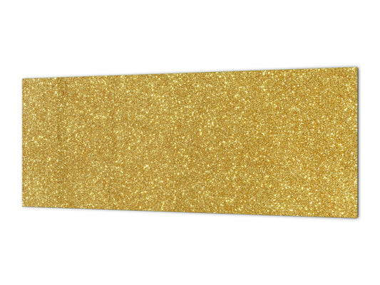 Stunning glass wall art - Wide format  backsplash with magnetic properties:  Gold glitter