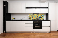 Stunning glass wall art - Wide format  backsplash with magnetic properties:  Silk flower print