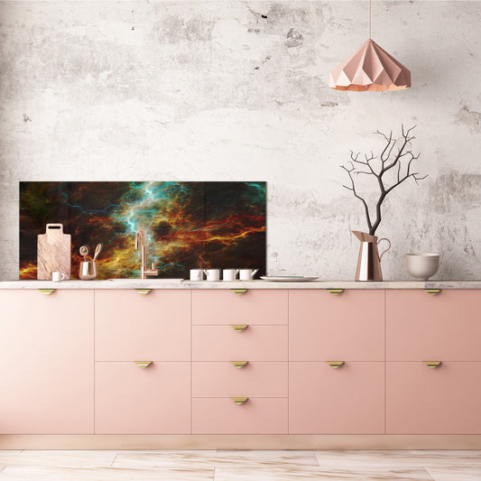 Stunning glass wall art - Wide format  backsplash with magnetic properties:   Fractal  universe
