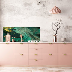 Stunning glass wall art - Wide format  backsplash with magnetic properties:   Green Swirl