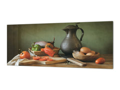 Stunning glass wall art - Wide format  backsplash with magnetic properties:   Still life with red peppers