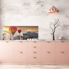 Impresionante arte de pared de vidrio - Salpicadero de gran formato con propiedades magnéticas: Globos aerostáticos Monte Bromo 