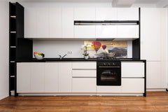 Impresionante arte de pared de vidrio - Salpicadero de gran formato con propiedades magnéticas: Globos aerostáticos Monte Bromo 