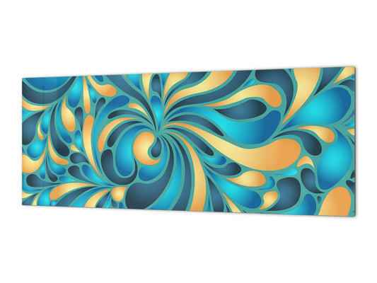 Wide format Wall panel with magnetic and non-magnetic metal sheet backing: Gold blue silk  fluid