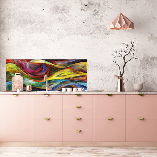 Wide format Wall panel with magnetic and non-magnetic metal sheet backing: Wavy forms modern art