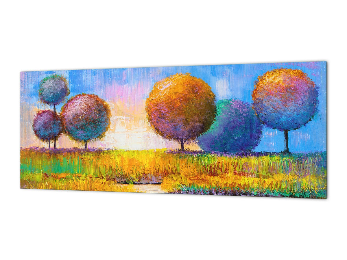 Wide format Wall panel with magnetic and non-magnetic metal sheet backing: Trees on the river bank