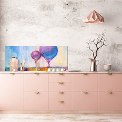 Tempered Glass magnetic and non magnetic splashback in wide-format: Landscape ornamental trees