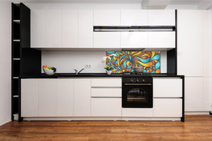 Tempered Glass magnetic and non magnetic splashback in wide-format: Silk fluid shapes
