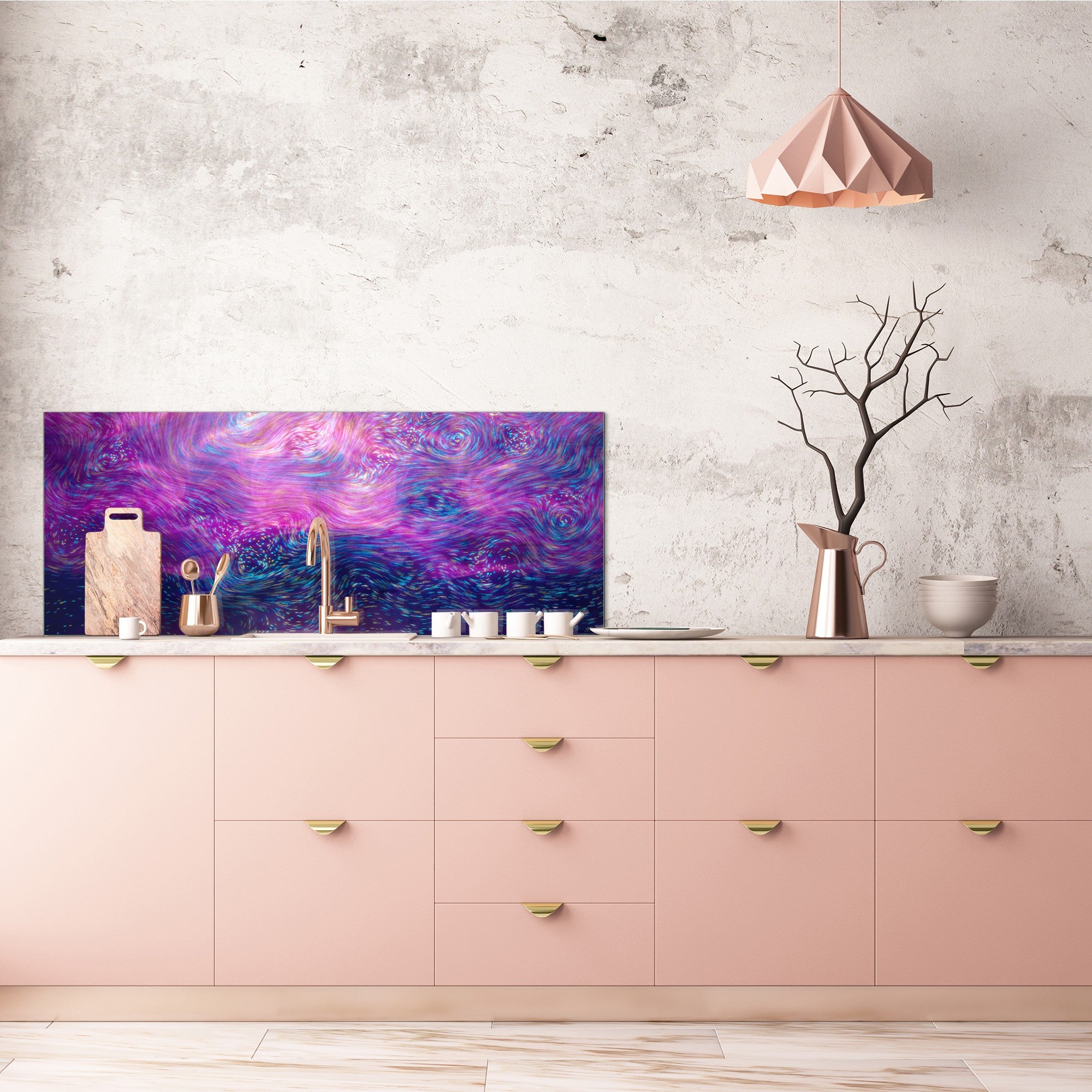 Tempered Glass magnetic and non magnetic splashback in wide-format: Digital painting in Vincent Van Gogh style