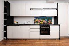 Glass kitchen panel with and w/o stainless steel back-coating: Flowers paintings monet