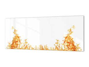 Glass kitchen panel with and w/o stainless steel back-coating: Orange flames