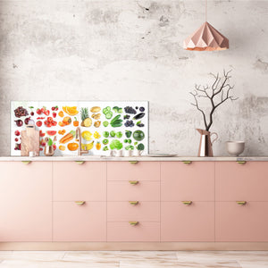 Glass kitchen panel with and w/o stainless steel back-coating: Fruits and vegetables collection