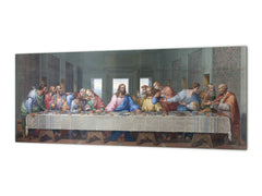 Glass backsplash w/ and w/o metal sheet backing with magnetic properties: Last supper of Jesus by Giacomo Raffaelli - copy of Leonardo da Vinci