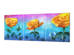 Glass backsplash w/ and w/o metal sheet backing with magnetic properties: Modern art on canvas - flowers