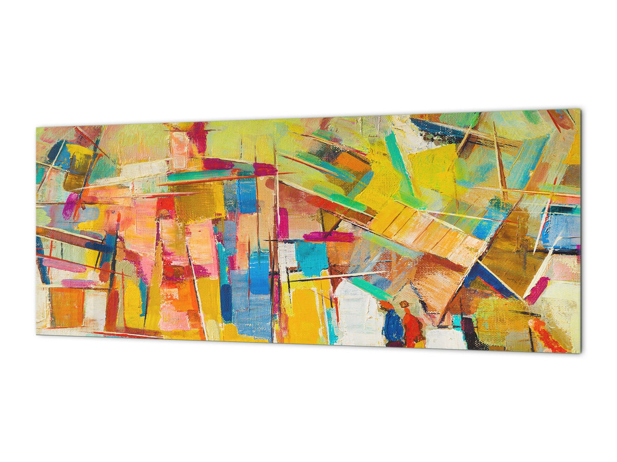Glass backsplash w/ and w/o metal sheet backing with magnetic properties:  Abstrac oil painting