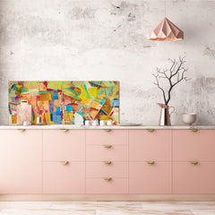 Glass backsplash w/ and w/o metal sheet backing with magnetic properties:  Abstrac oil painting