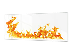 Glass kitchen panel with and w/o stainless steel back-coating: Fire flames