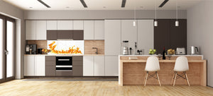 Glass kitchen panel with and w/o stainless steel back-coating: Fire flames