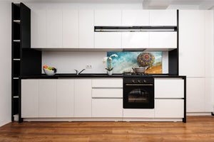 Glass kitchen panel with and w/o stainless steel back-coating: Beautiful mandala rock
