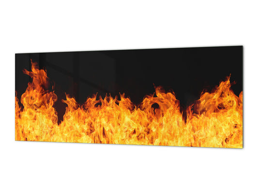 Glass kitchen panel with and w/o stainless steel back-coating: Fire flames collection