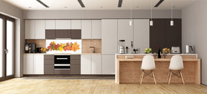 Glass kitchen panel with and w/o stainless steel back-coating: Autumn leaves  on white