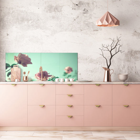 Glass kitchen panel with and w/o stainless steel back-coating: Vintage Flowers