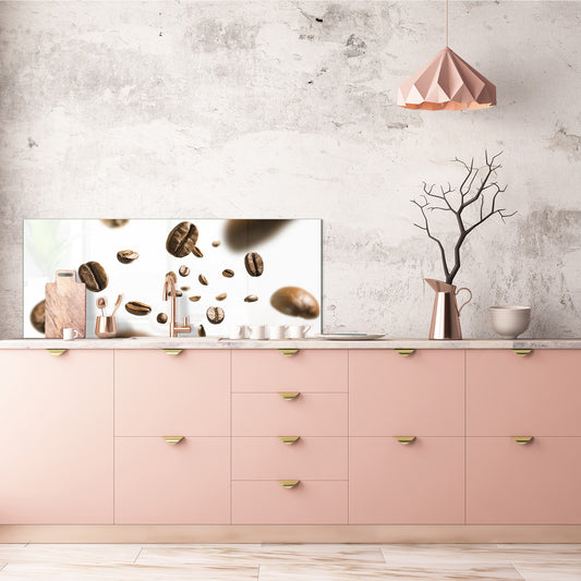 Glass kitchen panel with and w/o stainless steel back-coating: Coffee beans