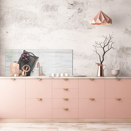 Glass backsplash w/ and w/o metal sheet backing with magnetic properties: Silver plate with sweets