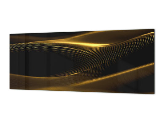 Glass backsplash w/ and w/o metal sheet backing with magnetic properties: Drapery luxury gold 3d illustration