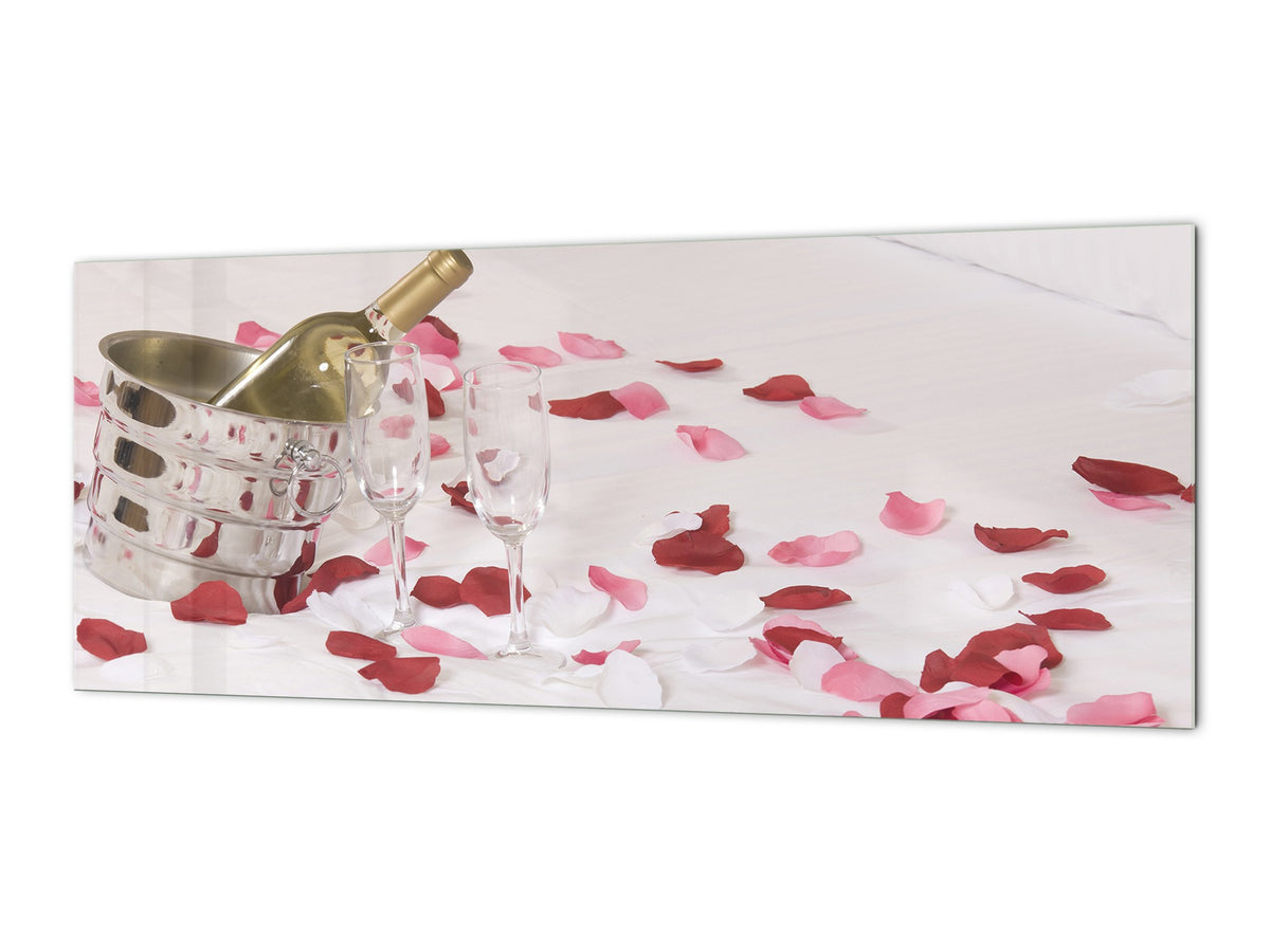 Glass backsplash w/ and w/o metal sheet backing with magnetic properties: Wine in bed