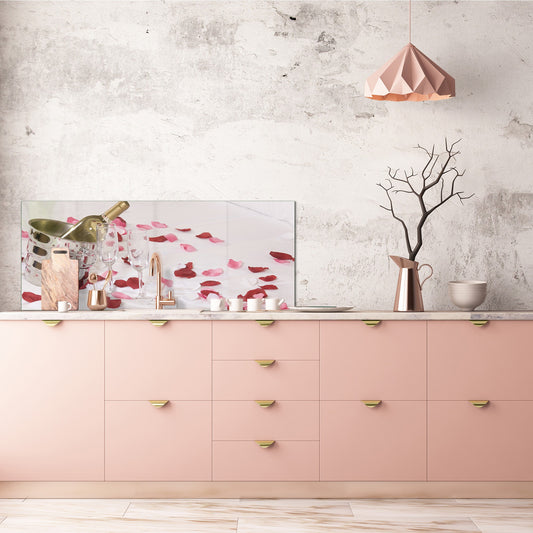 Glass backsplash w/ and w/o metal sheet backing with magnetic properties: Wine in bed