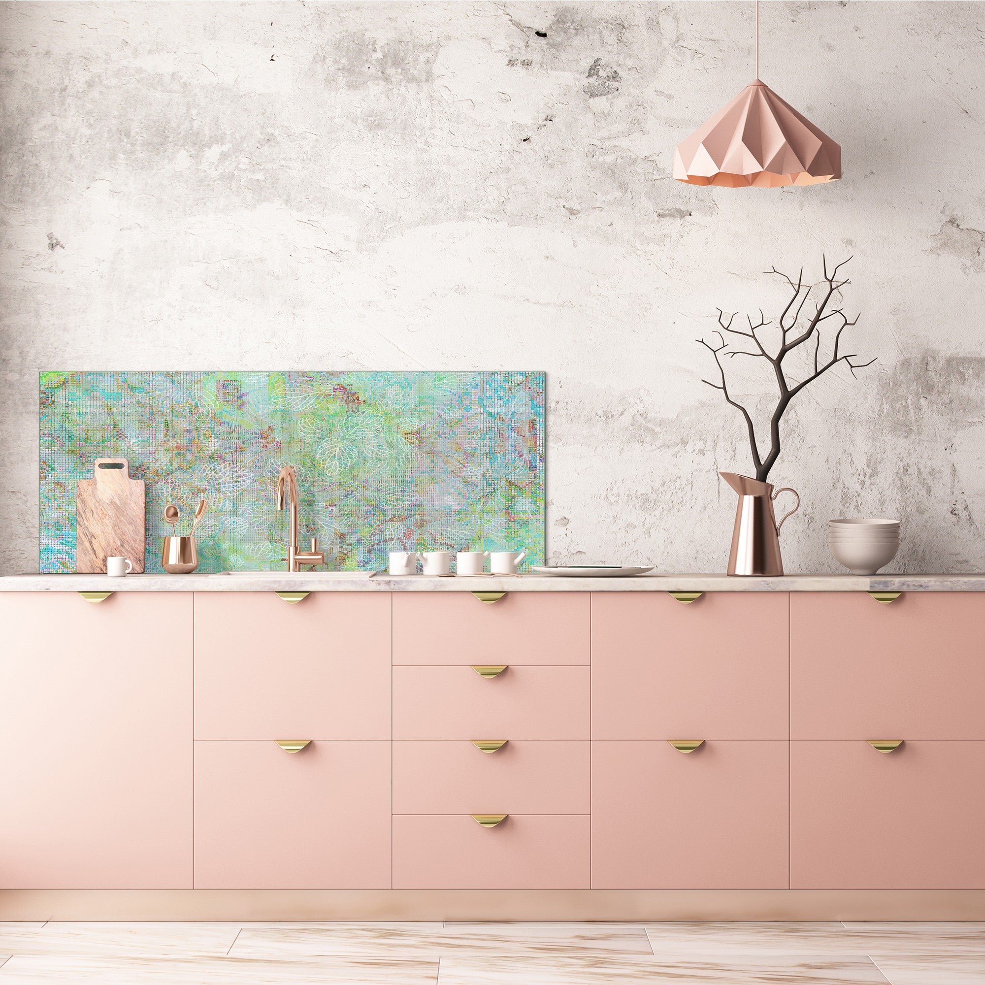 Glass backsplash w/ and w/o metal sheet backing with magnetic properties: Grunge wall art