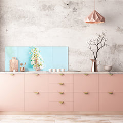 Glass backsplash w/ and w/o metal sheet backing with magnetic properties: Cup with Jasmine