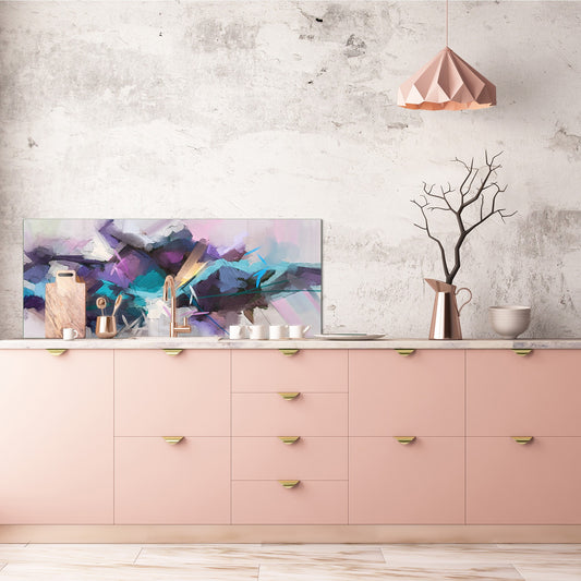 Large format horizontal backsplash - magnetic and non magnetic tempered glass: Hand drawn brush stroke