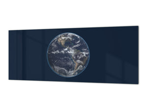 Large format horizontal backsplash - magnetic and non magnetic tempered glass: Planet earth  from satellite