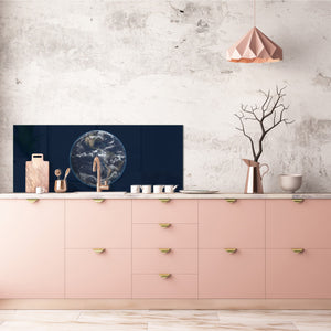 Large format horizontal backsplash - magnetic and non magnetic tempered glass: Planet earth  from satellite