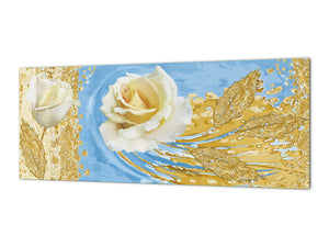 Large format horizontal backsplash - magnetic and non magnetic tempered glass: Abstract art on canvas - roses.