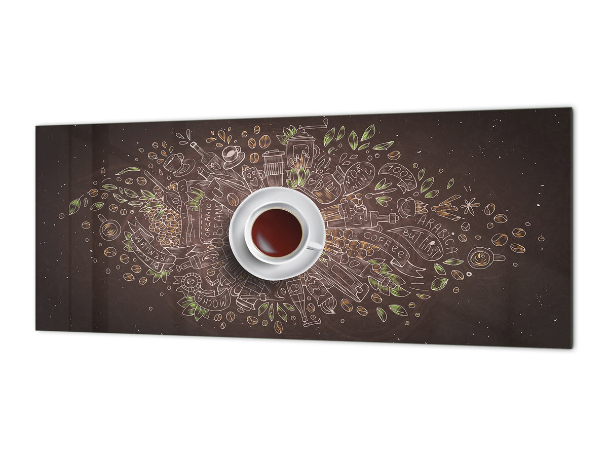 Large format horizontal backsplash - magnetic and non magnetic tempered glass: Coffee chalk  concept