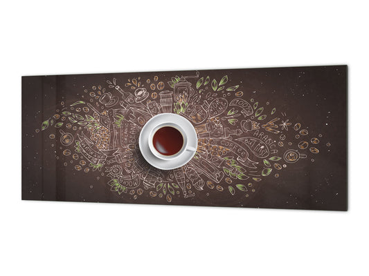 Large format horizontal backsplash - magnetic and non magnetic tempered glass: Coffee chalk  concept