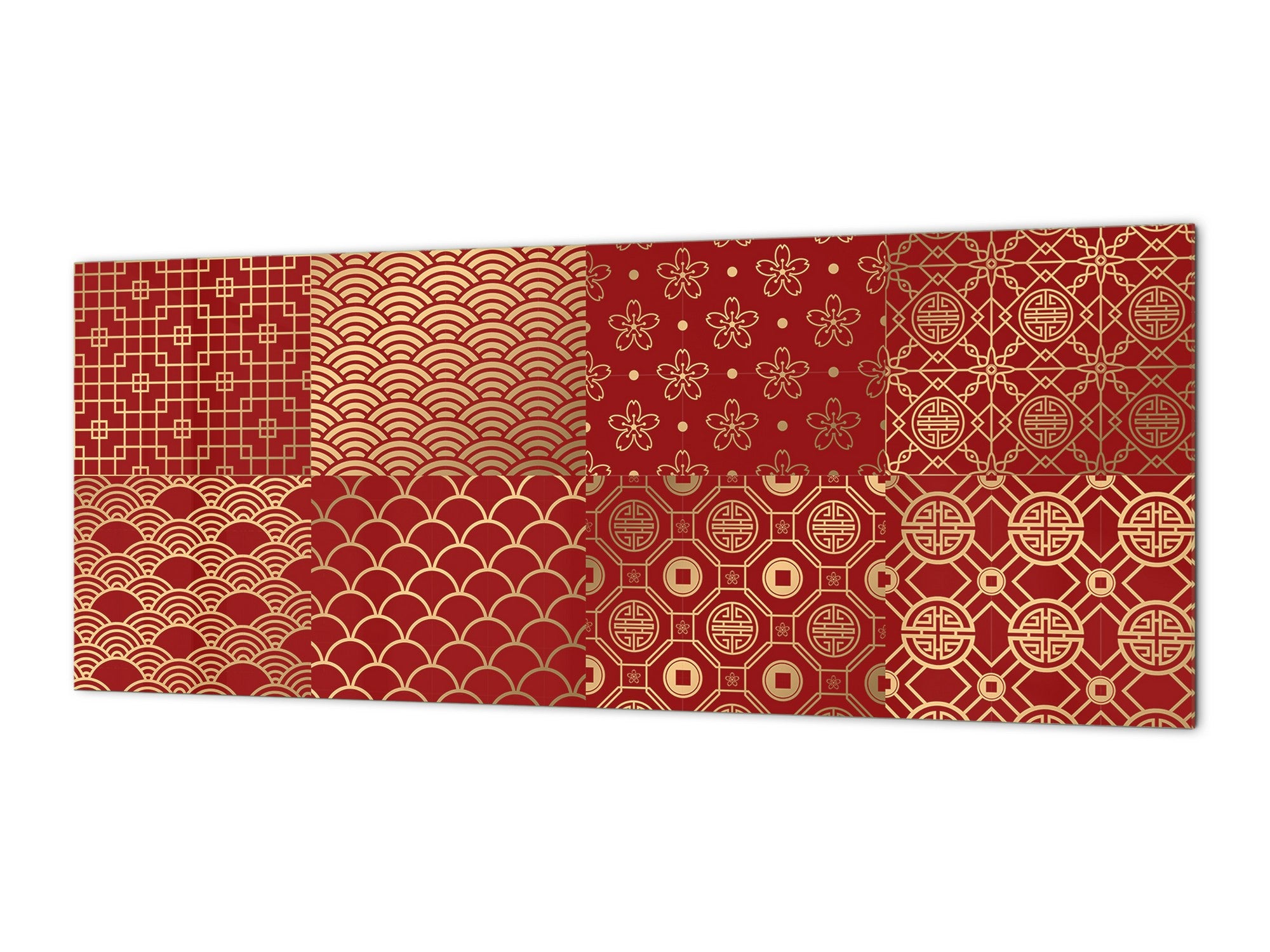 Large format horizontal backsplash - magnetic and non magnetic tempered glass: Golden Chinese paper