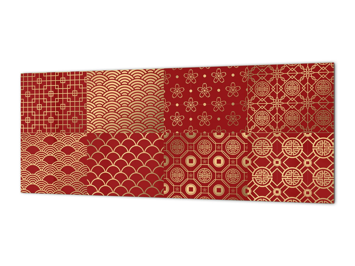 Large format horizontal backsplash - magnetic and non magnetic tempered glass: Golden Chinese paper