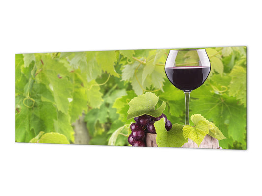Large format horizontal backsplash - magnetic and non magnetic tempered glass: Grapes and wine glass