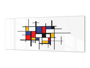 Large format horizontal backsplash - magnetic and non magnetic tempered glass: Abstract painting in Piet Mondrian's style