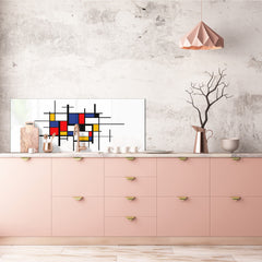 Large format horizontal backsplash - magnetic and non magnetic tempered glass: Abstract painting in Piet Mondrian's style
