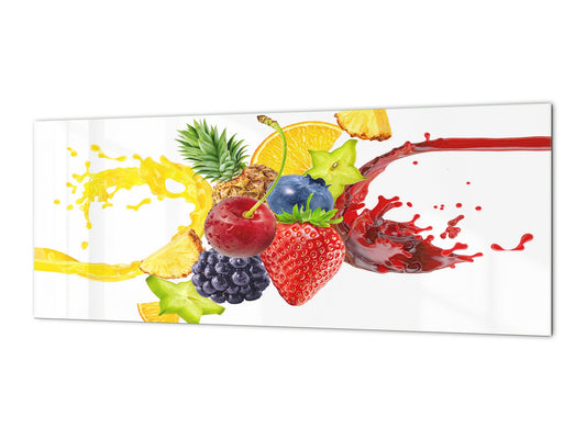 Large format horizontal backsplash - magnetic and non magnetic tempered glass: 3D splash with forest fruits