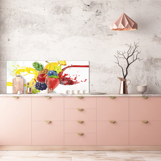 Large format horizontal backsplash - magnetic and non magnetic tempered glass: 3D splash with forest fruits