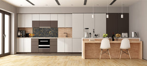 Large format horizontal backsplash - magnetic and non magnetic tempered glass: Black marble with golden veins