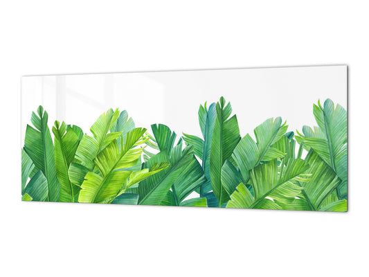 Large format horizontal backsplash - magnetic and non magnetic tempered glass: Green palm leaves